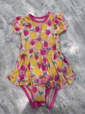 Birdie Bean Pink & Yellow Fruit Ruffle Bodysuit Dress